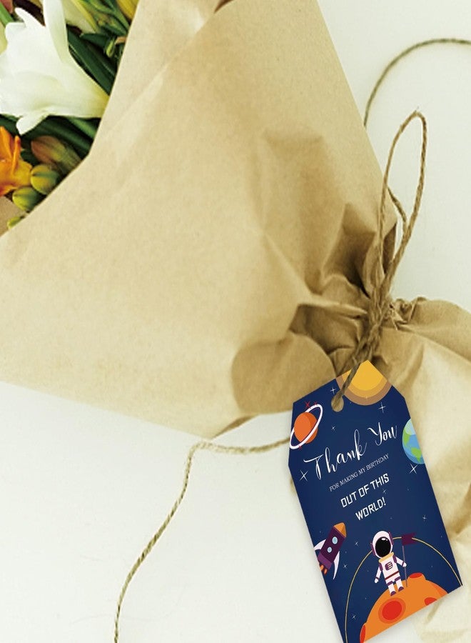 FORSHEEP 50pcs Outer Space Thank You Tags, Rocket Ship Gift Tag with String for Astronaut Planet Party, Thank You Paper Tags for Boy Birthday/Space Themed Party Favors - Image 5